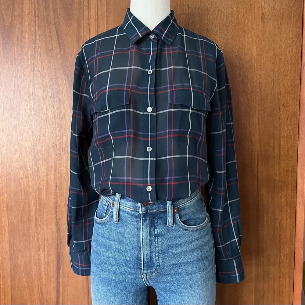 Madewell Sheer Plaid Silk Cargo Shirt